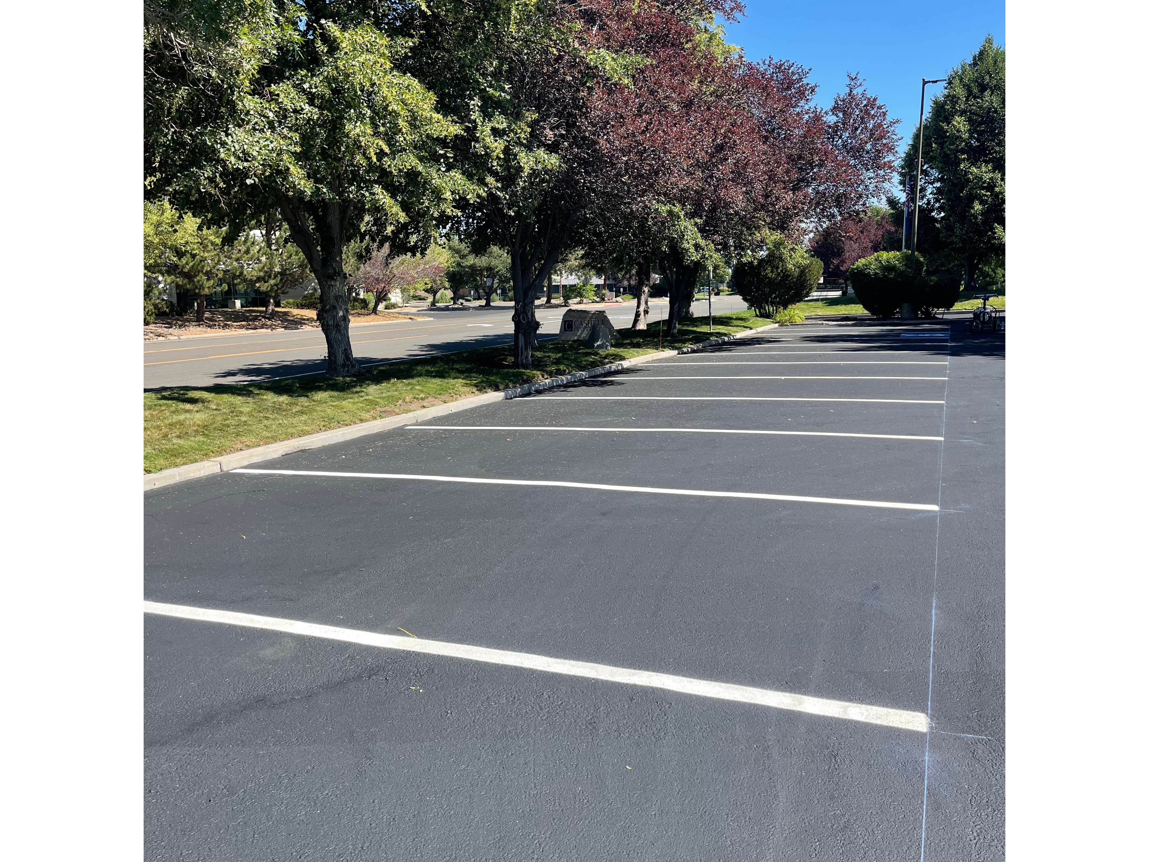 Striping on a Newly Sealcoated Lot